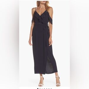 Bardot | Enzo Cold Shoulder Faux Wrap Dress, Size 8/M. Navy